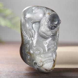 疆友 孤品 和田玉青花籽料貔貅手把件 守护把玩件 玉石礼物 128克