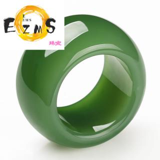 ezmski和田玉碧玉菠菜绿戒指扳指男大拇指玉石指环霸气玉琮含证书 内