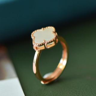 礼莎新疆和田白玉幸运草戒指古风设计天然和田玉镶嵌白玉戒指女款可调